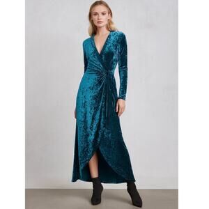 BCBGMaxAzria Velvet Ruched Wrap Dress Blue